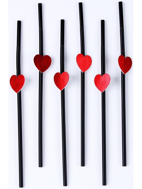 Трубочки для коктейля, с сердцами, в наборе 6 шт., чёрные