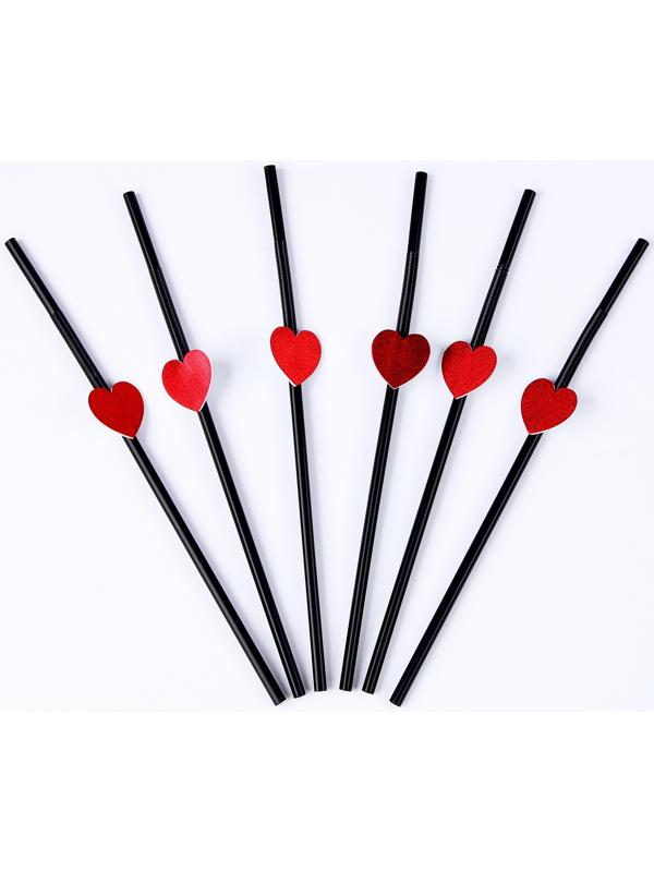 Трубочки для коктейля, с сердцами, в наборе 6 шт., чёрные