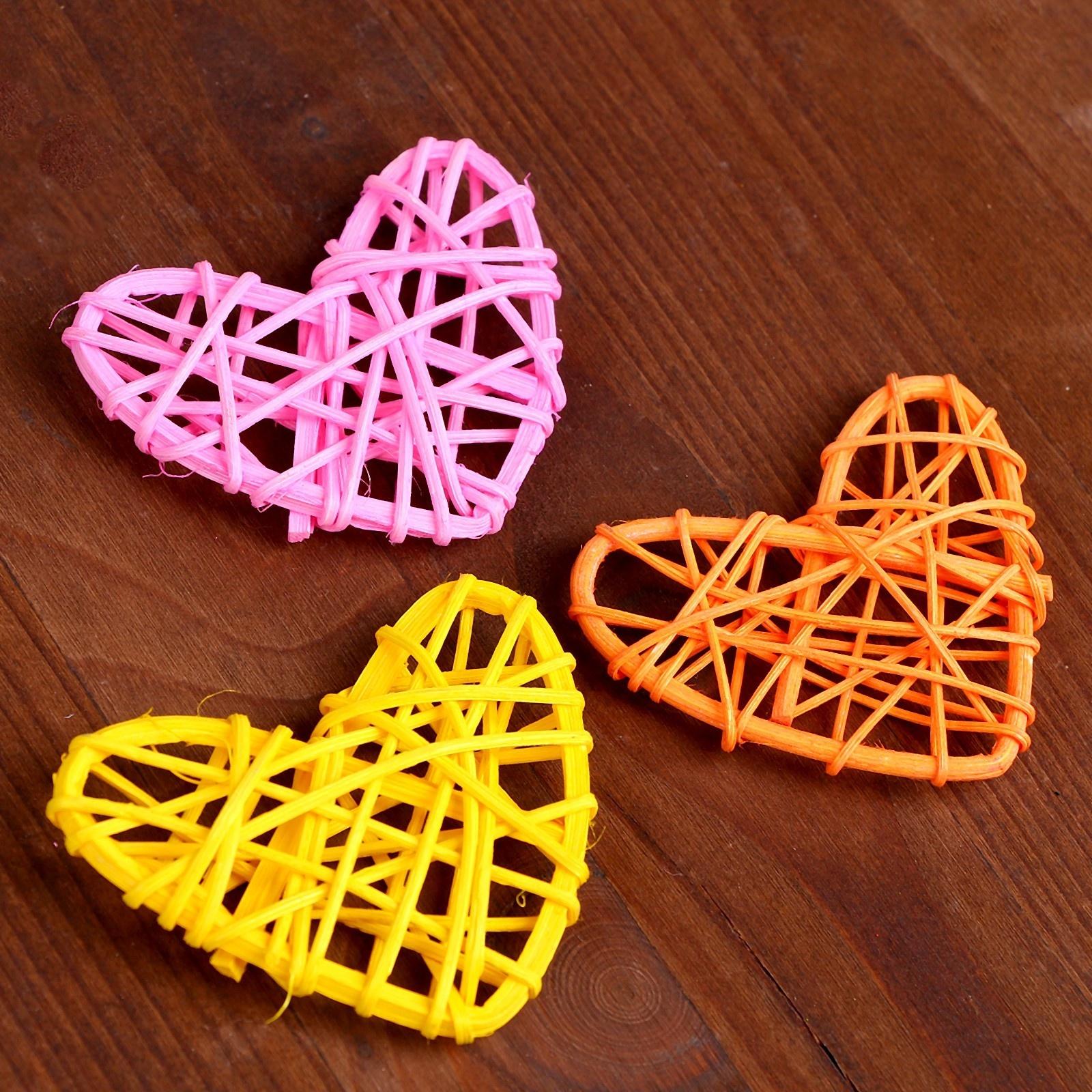 Декор для творчества из лозы «Сердце» набор 3 шт., размер 1 шт. — 6,5 × 6 см, цвет МИКС