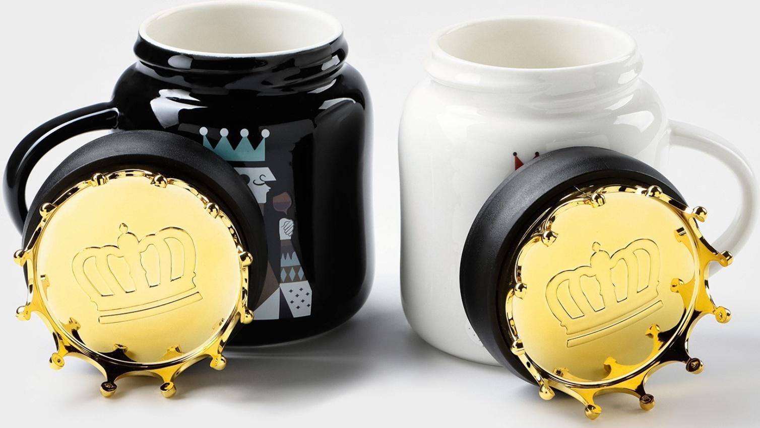 Набор кружек керамических «Король и королева», 2 предмета: 380 мл, цвет чёрный и белый