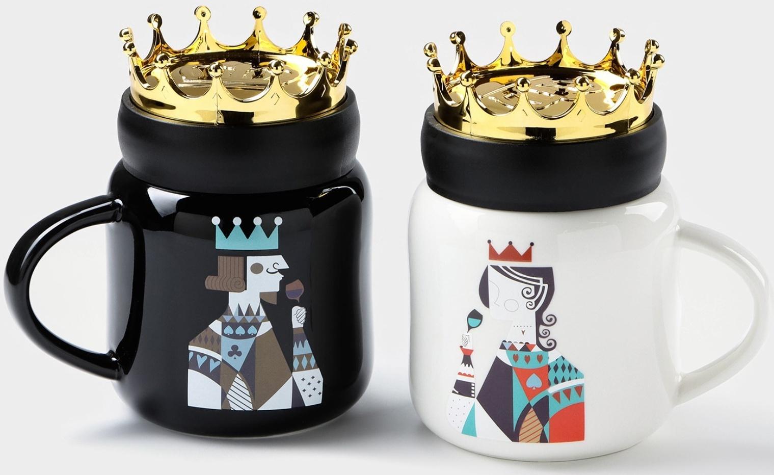 Набор кружек керамических «Король и королева», 2 предмета: 380 мл, цвет чёрный и белый