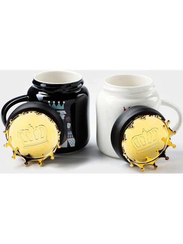 Набор кружек керамических «Король и королева», 2 предмета: 380 мл, цвет чёрный и белый