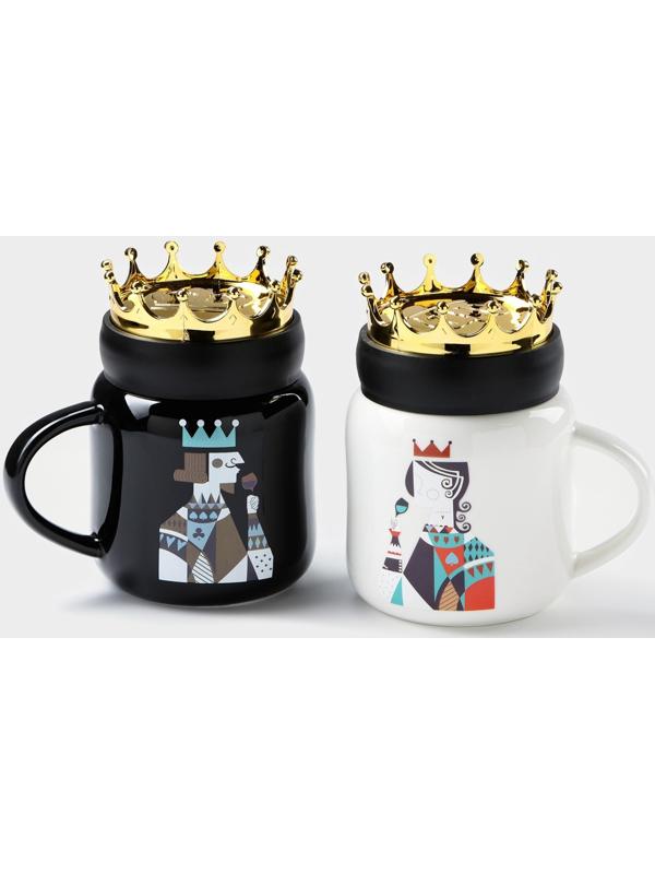 Набор кружек керамических «Король и королева», 2 предмета: 380 мл, цвет чёрный и белый