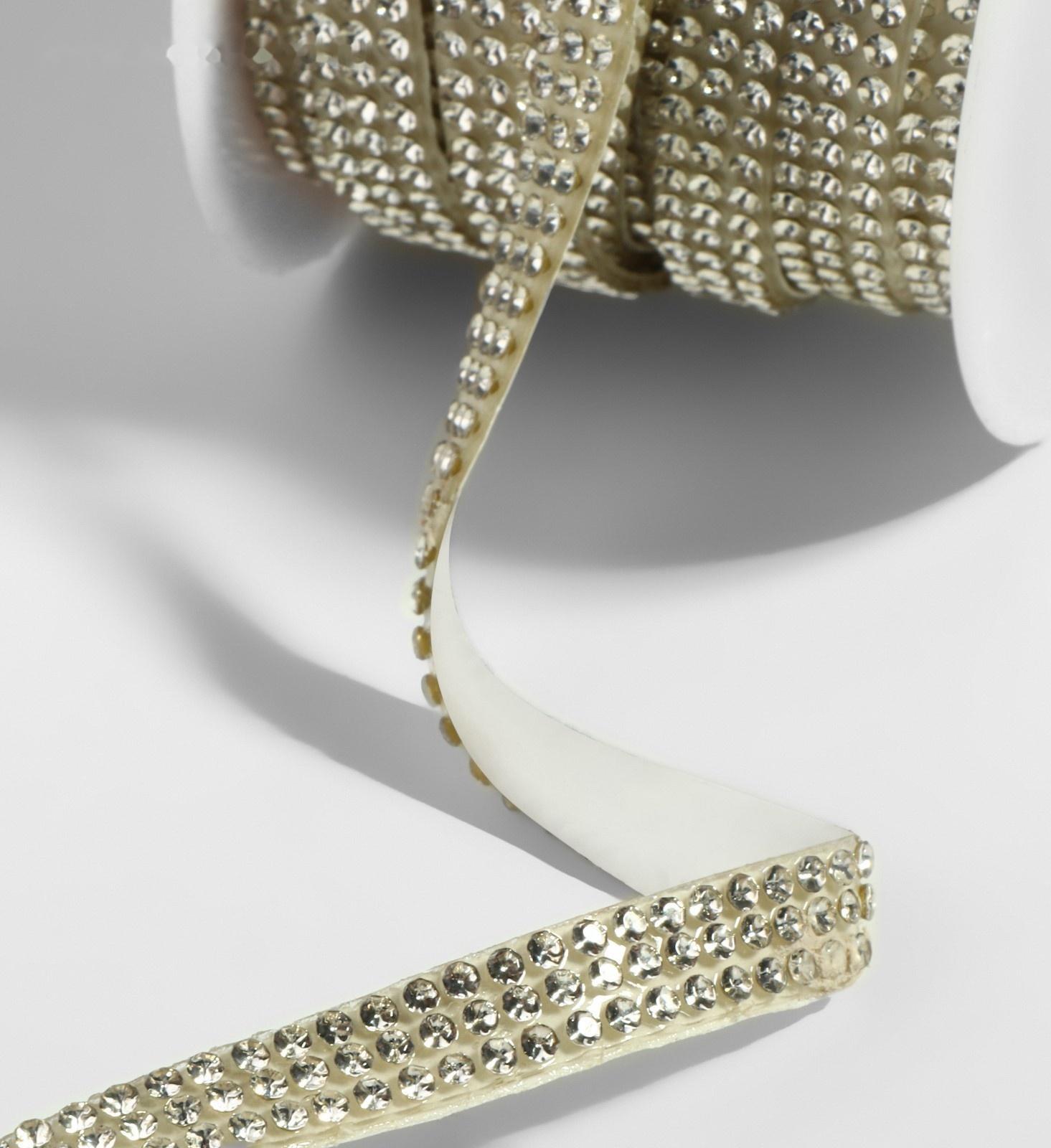 Стразы самоклеящиеся, d = 2 мм, ширина - 7 мм, 4,5 ± 0,5 м, цвет серебряный