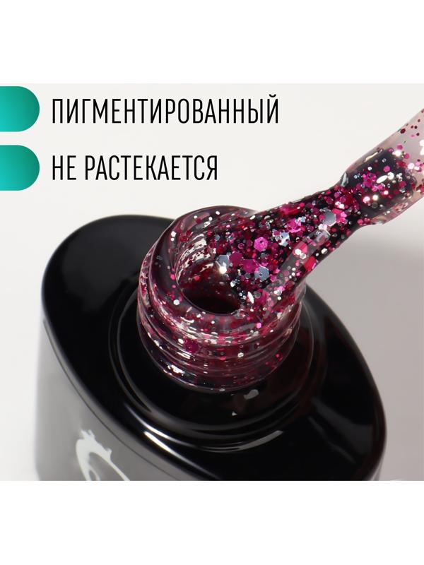Гель лак для ногтей, «GLITTER FLASH», 3-х фазный, 8мл, LED/UV, цвет прозрачный/малиновый (09)