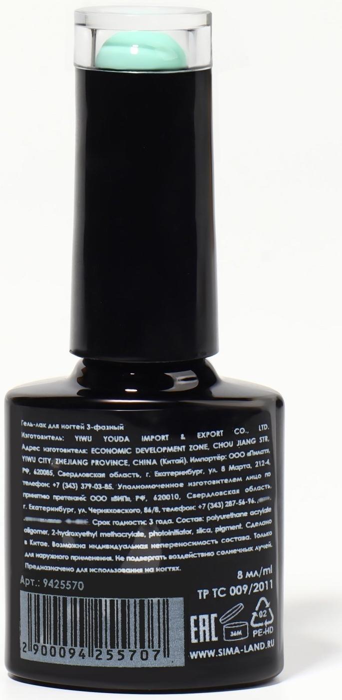 Гель лак для ногтей, «CLASSIC COLORS», 3-х фазный, 8мл, LED/UV, цвет мятный (26)