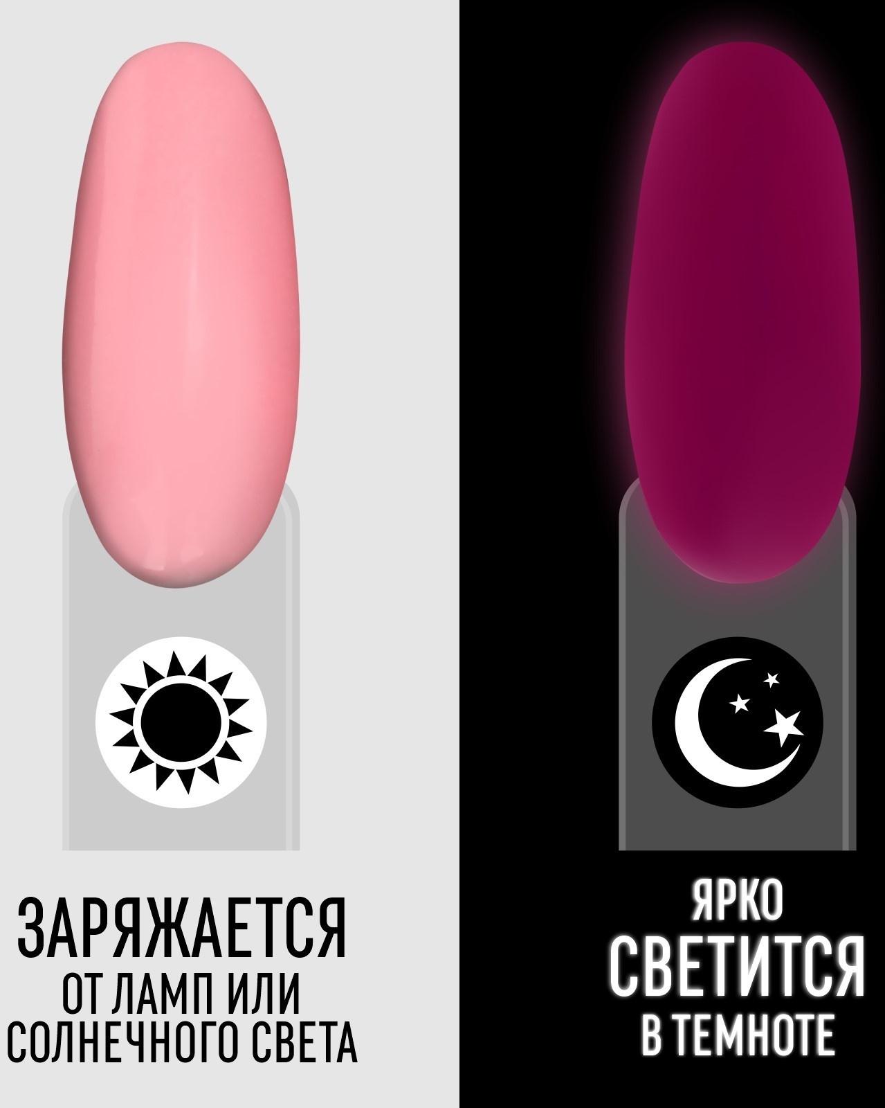 Гель лак для ногтей «GLOW IN THE DARK», 3-х фазный, 8 мл, LED/UV, люминесцентный, цвет клубничный йогурт (47)