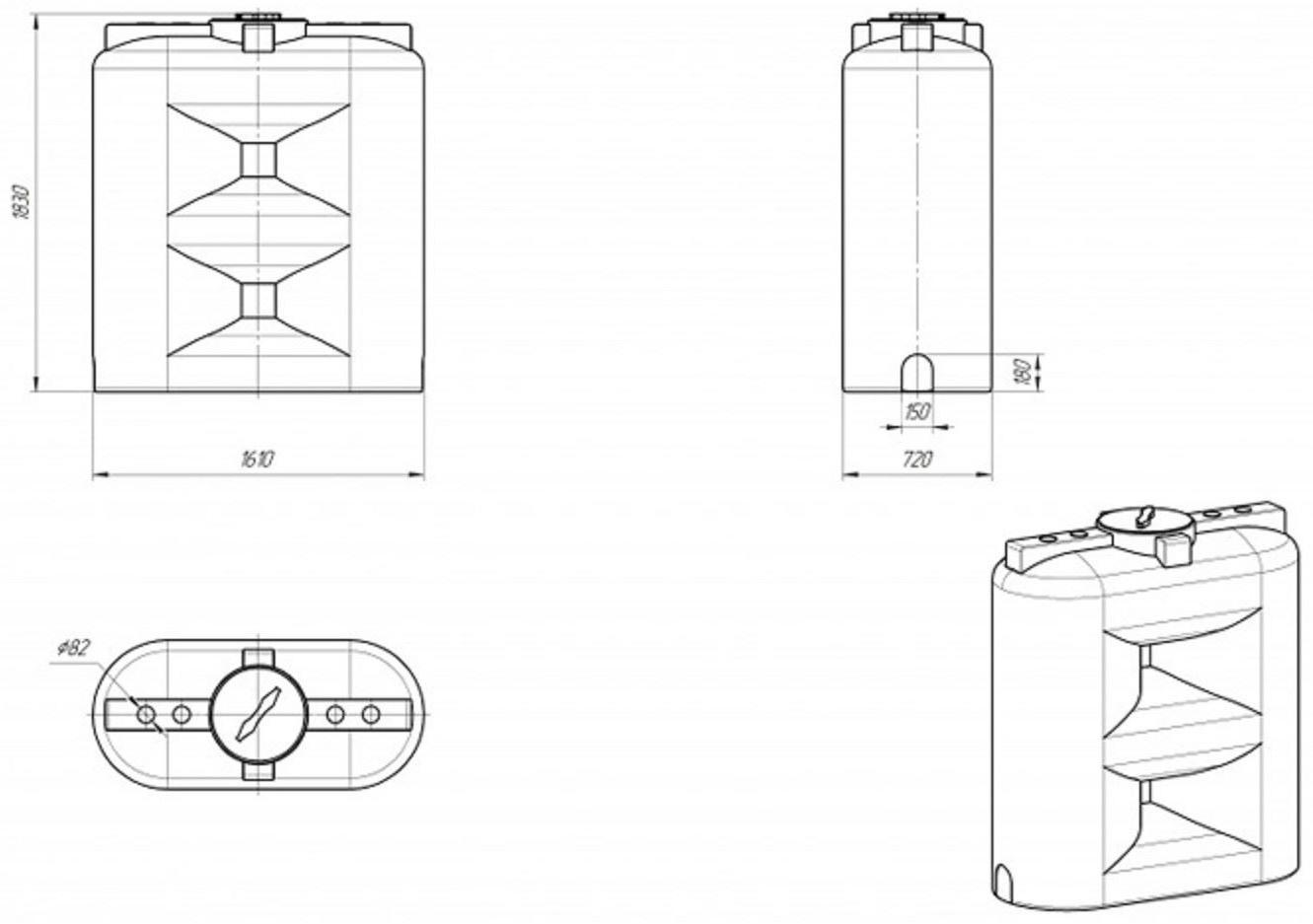 Ёмкость прямоугольная, серия S, 1 500 л, синяя