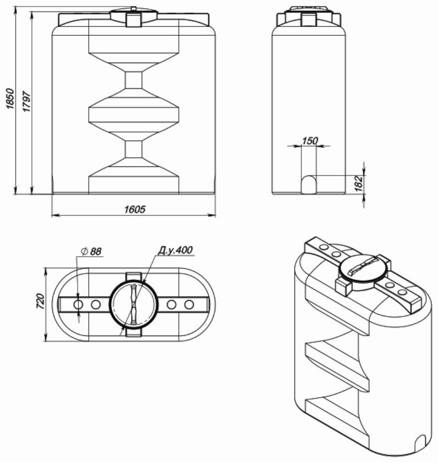 Ёмкость прямоугольная, серия S, 1 500 л, синяя