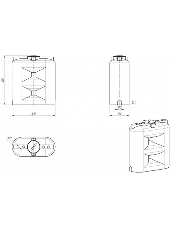 Ёмкость прямоугольная, серия S, 1 500 л, синяя
