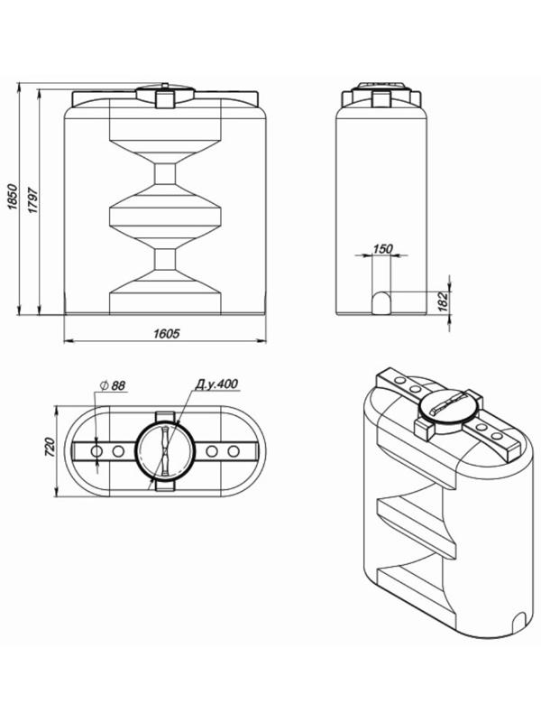 Ёмкость прямоугольная, серия S, 1 500 л, синяя