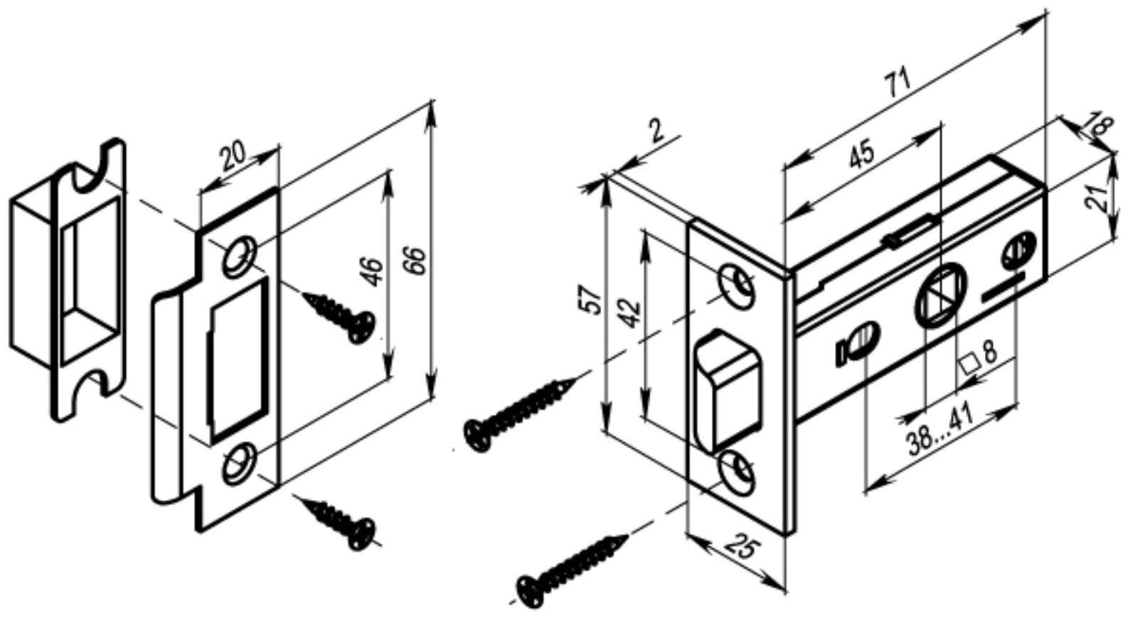 Защелка врезная Punto L45-8 GR , цвет графит