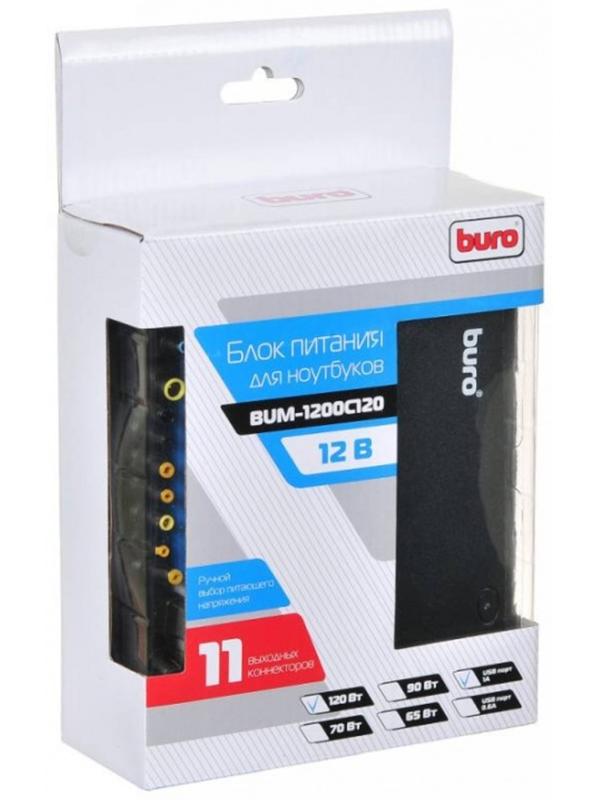 Адаптер питания Buro BUM-1200C120, ручной, 120Вт, 15В-24В 11-переходников, 5A 1xUSB, 1A