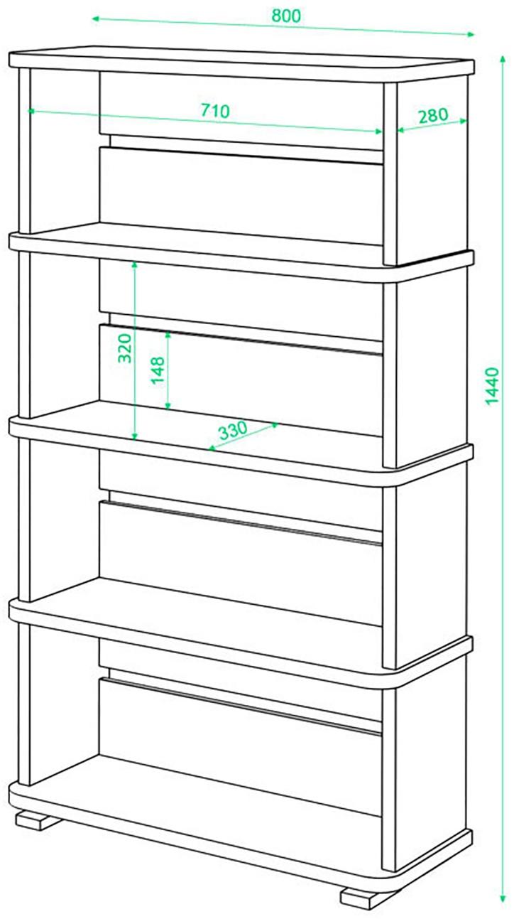 Стеллаж, 800 × 330 × 1440 мм, цвет венге