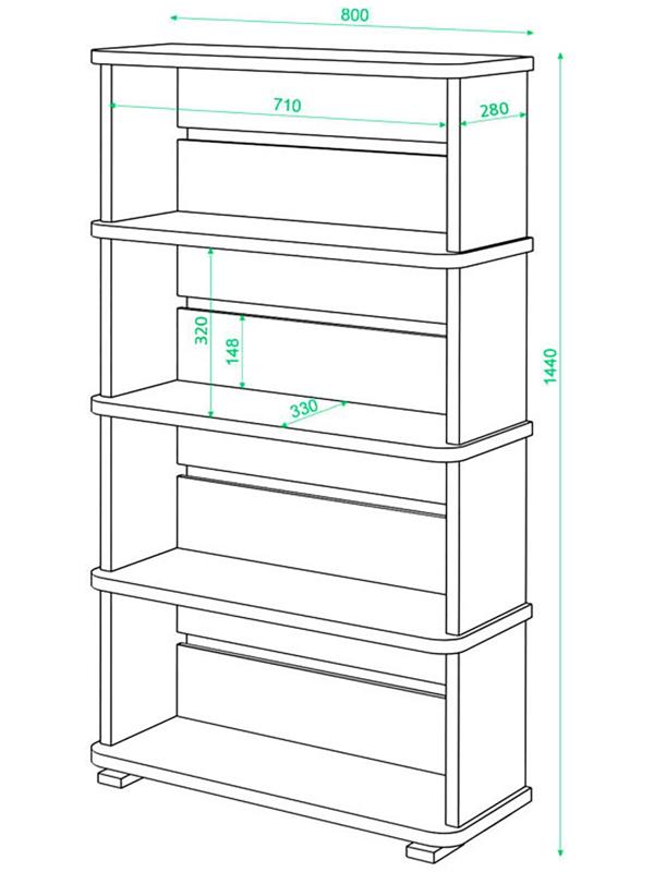Стеллаж, 800 × 330 × 1440 мм, цвет венге