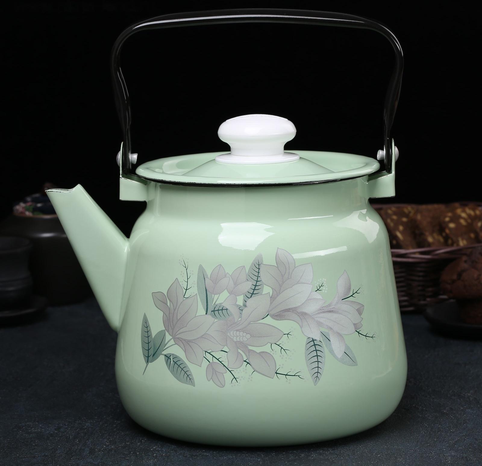 Чайник, 3,5 л, с декором, цвет салатовый