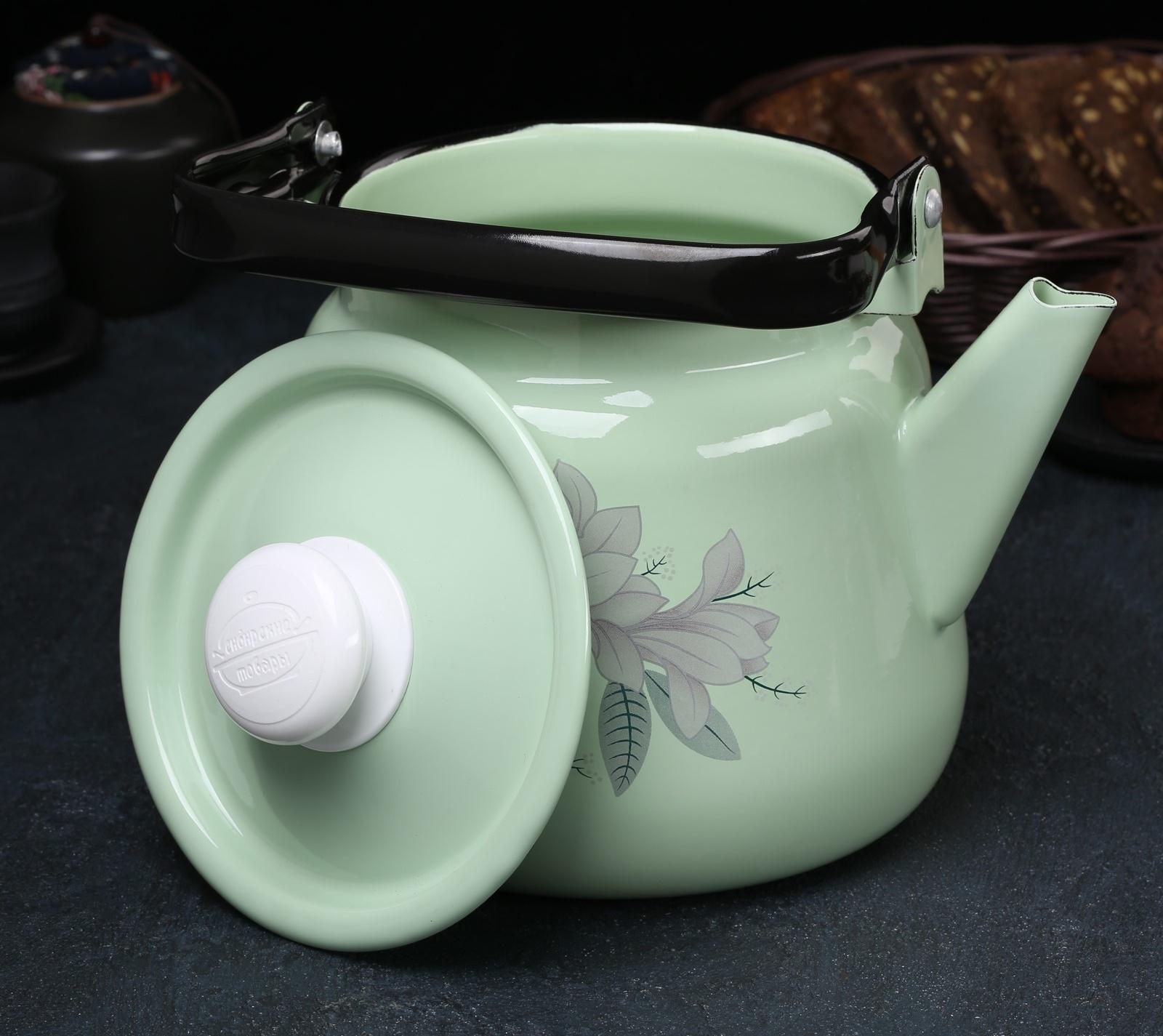 Чайник, 3,5 л, с декором, цвет салатовый