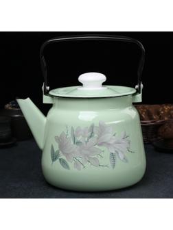 Чайник, 3,5 л, с декором, цвет салатовый