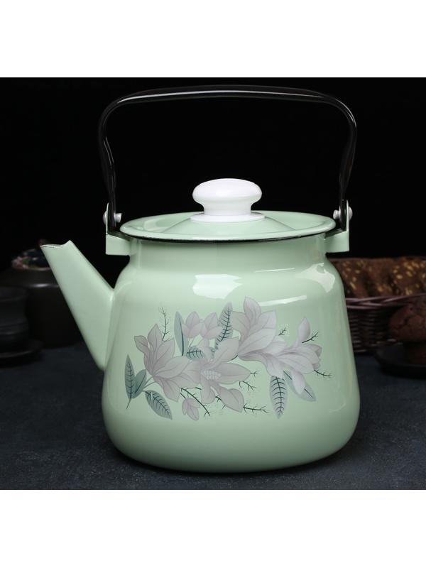 Чайник, 3,5 л, с декором, цвет салатовый