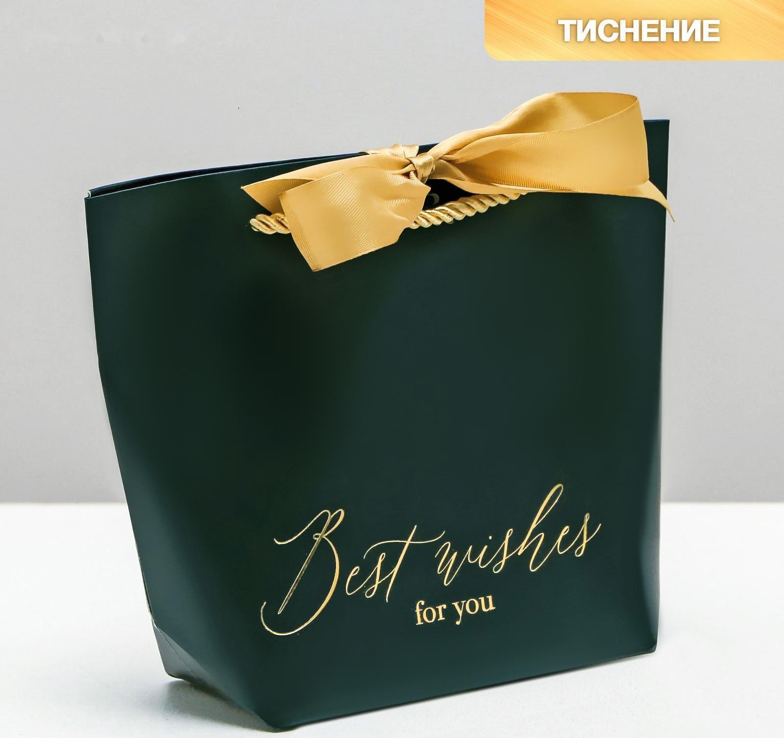 Пакет подарочный Best wishes, 14 х 17 х 7 см