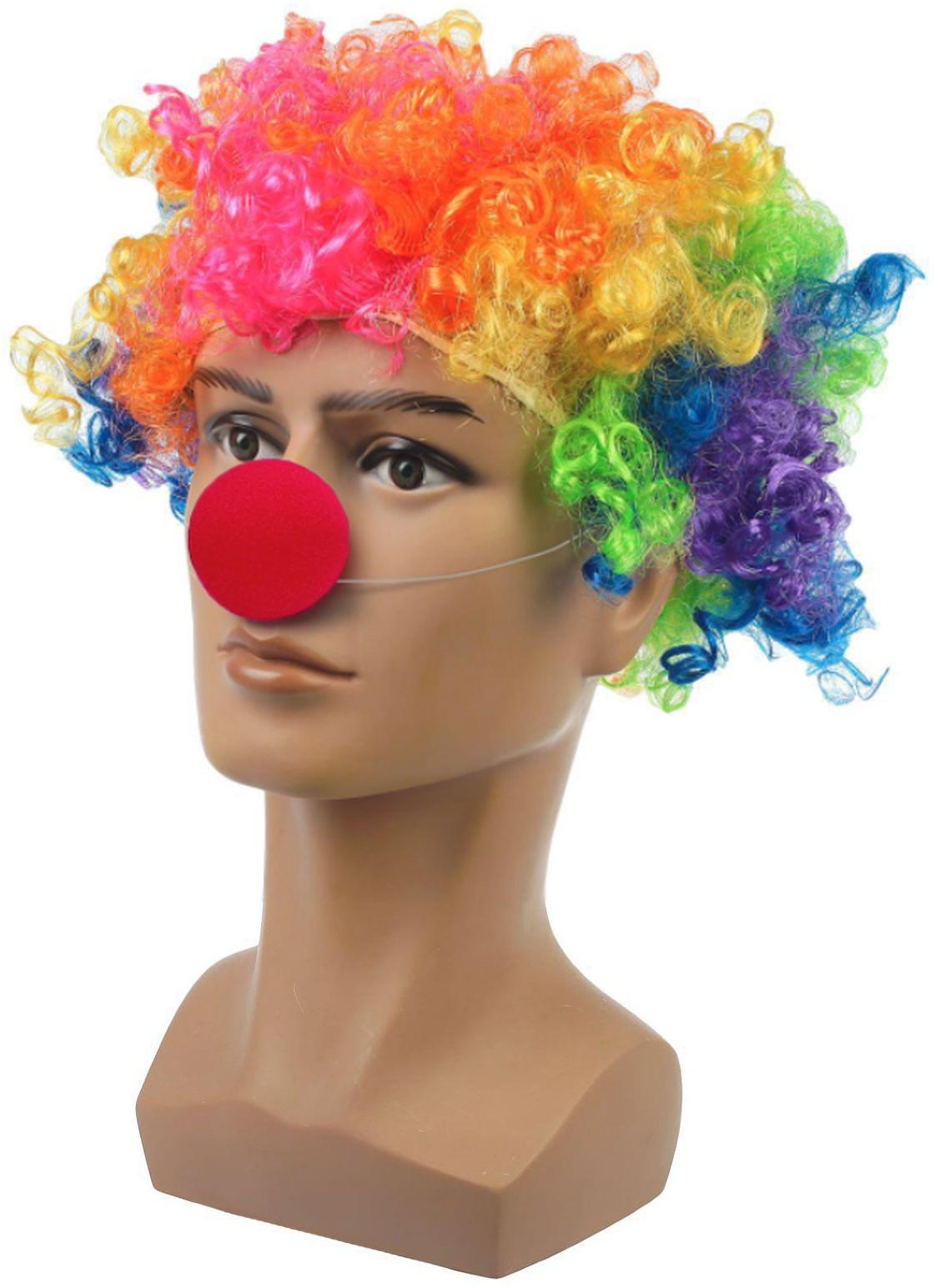 Набор клоуна: парик объёмный цветной, носик