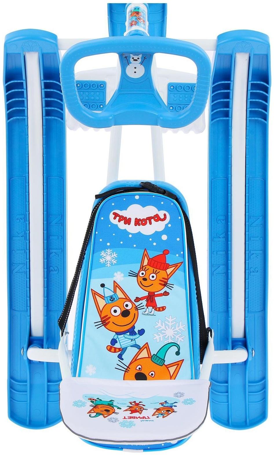Снегокат «Тимка спорт 4-1 Три кота», ТС4-1/ТК, со спинкой и ремнём безопасности, цвет голубой/белый