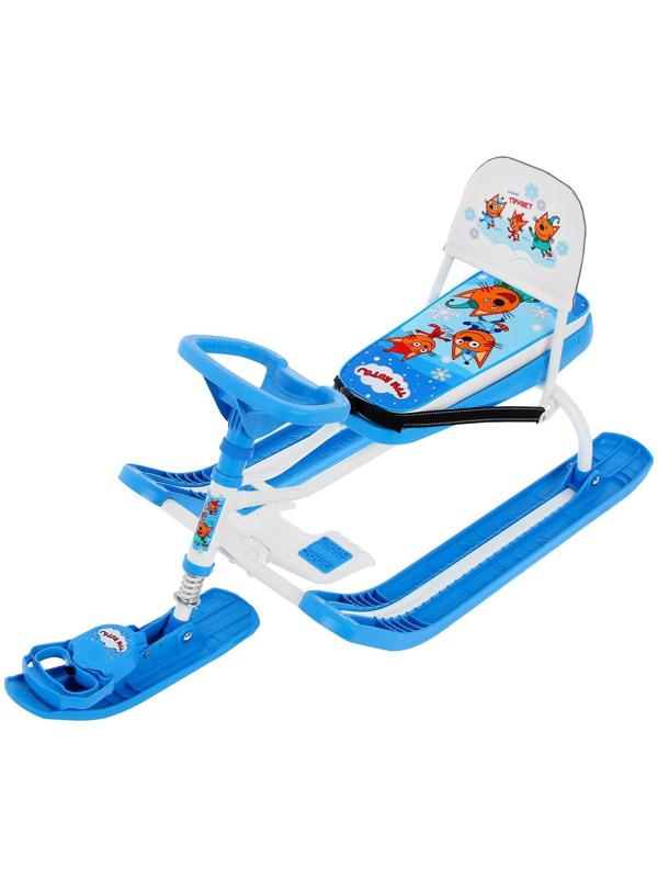 Снегокат «Тимка спорт 4-1 Три кота», ТС4-1/ТК, со спинкой и ремнём безопасности, цвет голубой/белый