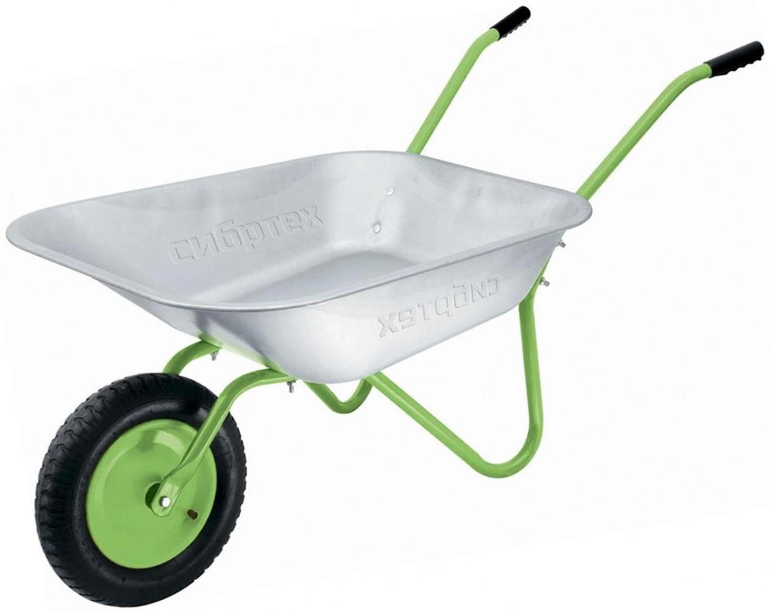 Тачка садовая, одноколёсная: груз/п 90 кг, объём 65 л, зелёные ручки