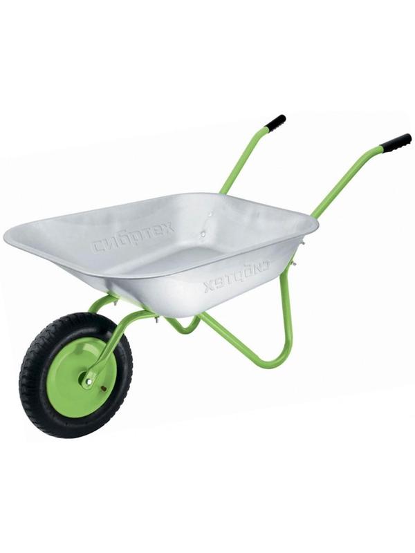 Тачка садовая, одноколёсная: груз/п 90 кг, объём 65 л, зелёные ручки