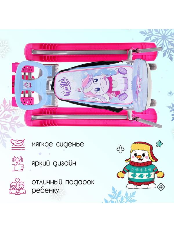 Снегокат с колёсами «Тимка спорт 6 Единорог», ТС6-М/ЕР, с родительской ручкой, со спинкой и ремнём безопасности, цвет розовый/сиреневый/серый