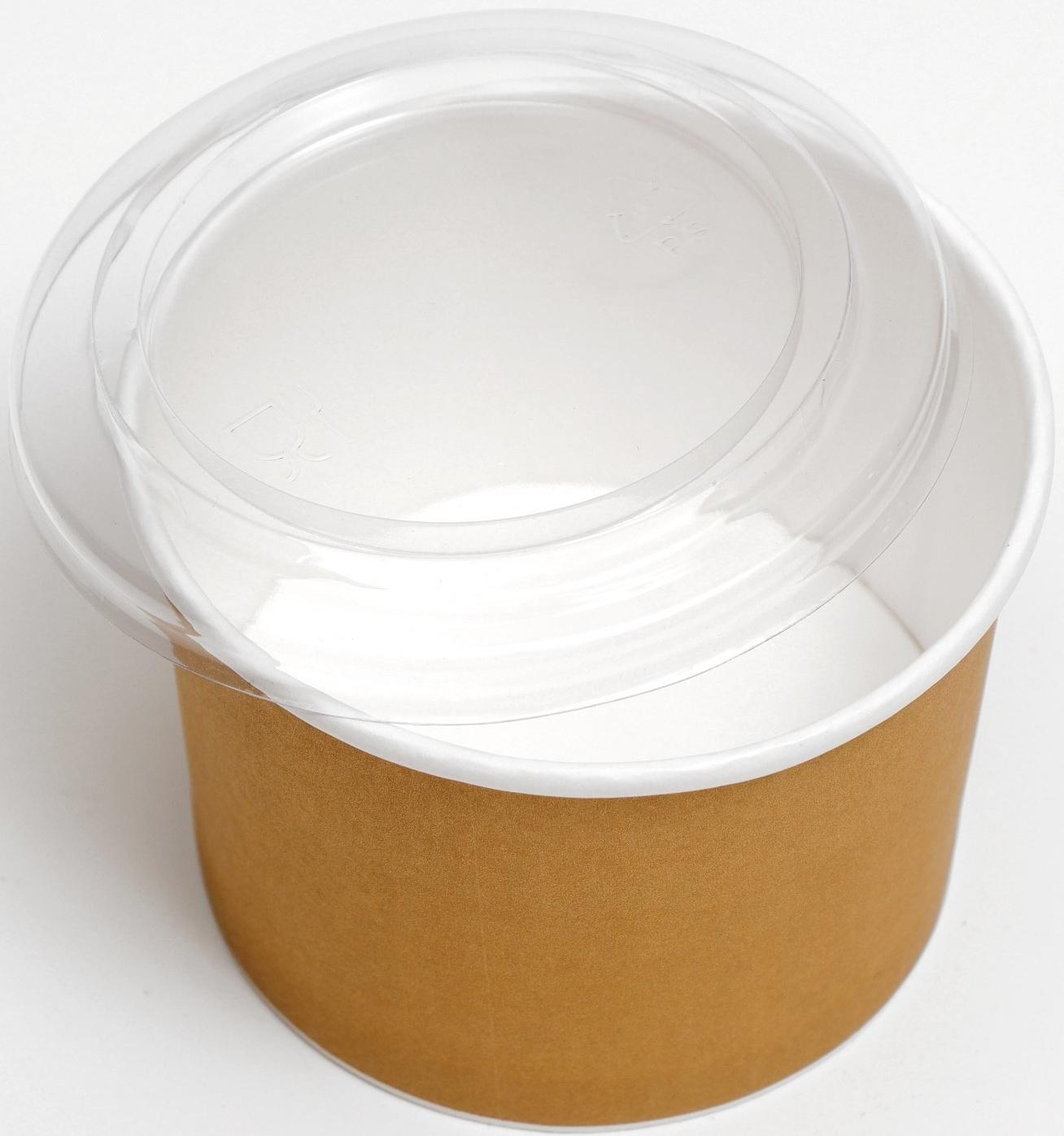 Контейнер круглый, с пластиковой крышкой, крафт, 250 мл