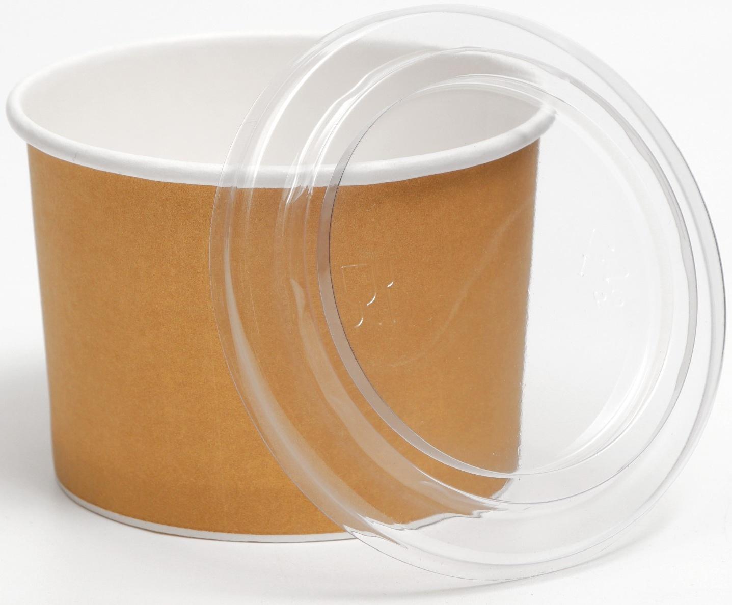 Контейнер круглый, с пластиковой крышкой, крафт, 250 мл