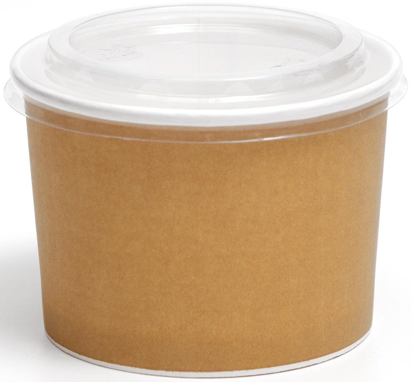 Контейнер круглый, с пластиковой крышкой, крафт, 250 мл