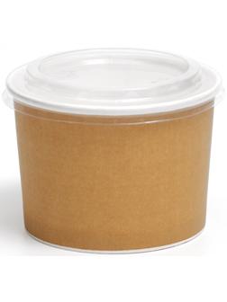 Контейнер круглый, с пластиковой крышкой, крафт, 250 мл