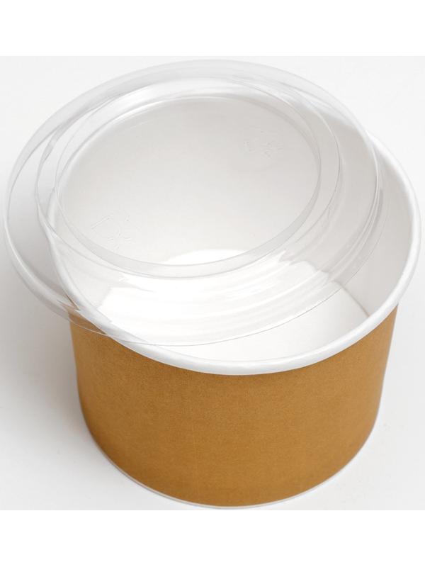 Контейнер круглый, с пластиковой крышкой, крафт, 250 мл