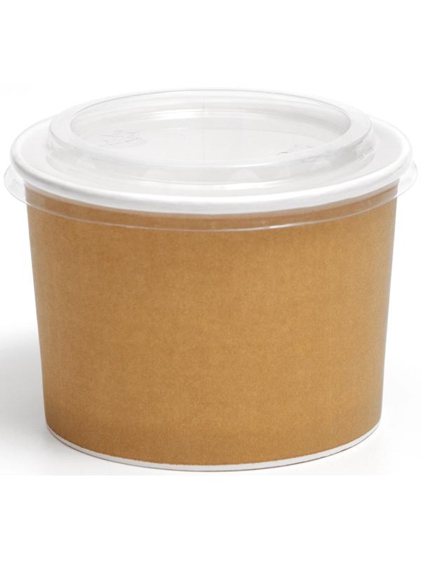 Контейнер круглый, с пластиковой крышкой, крафт, 250 мл