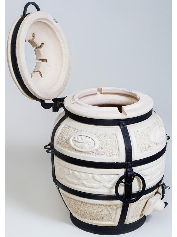 Тандыр Охотник c откидной крышкой, H-73 см, D-50 см, 82,5 кг, 8 шампуров, кочерга, совок