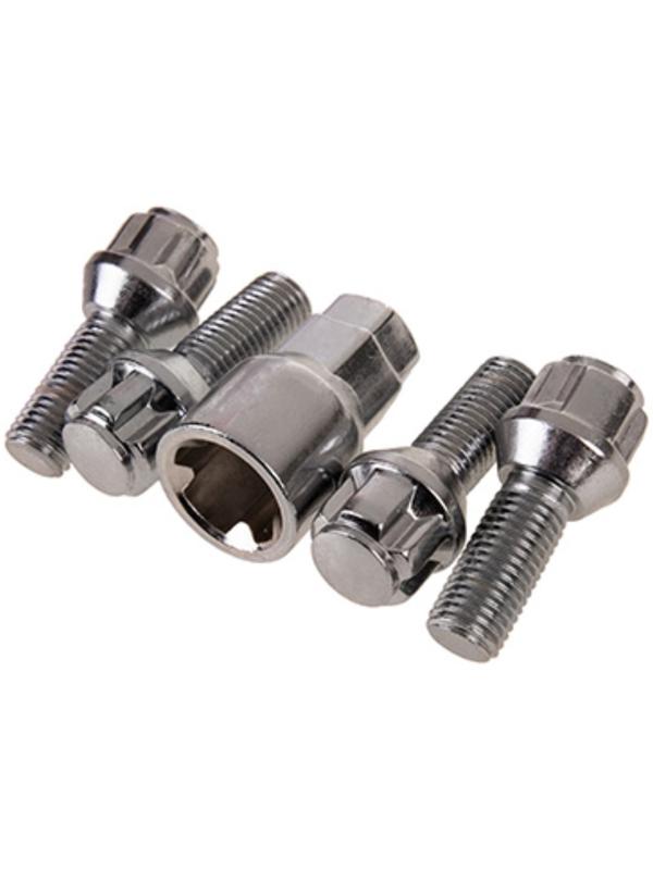 Болты секретки Skyway, M12х1,50х28 конус, 5 луч, 1 кл, хром, набор 4 шт