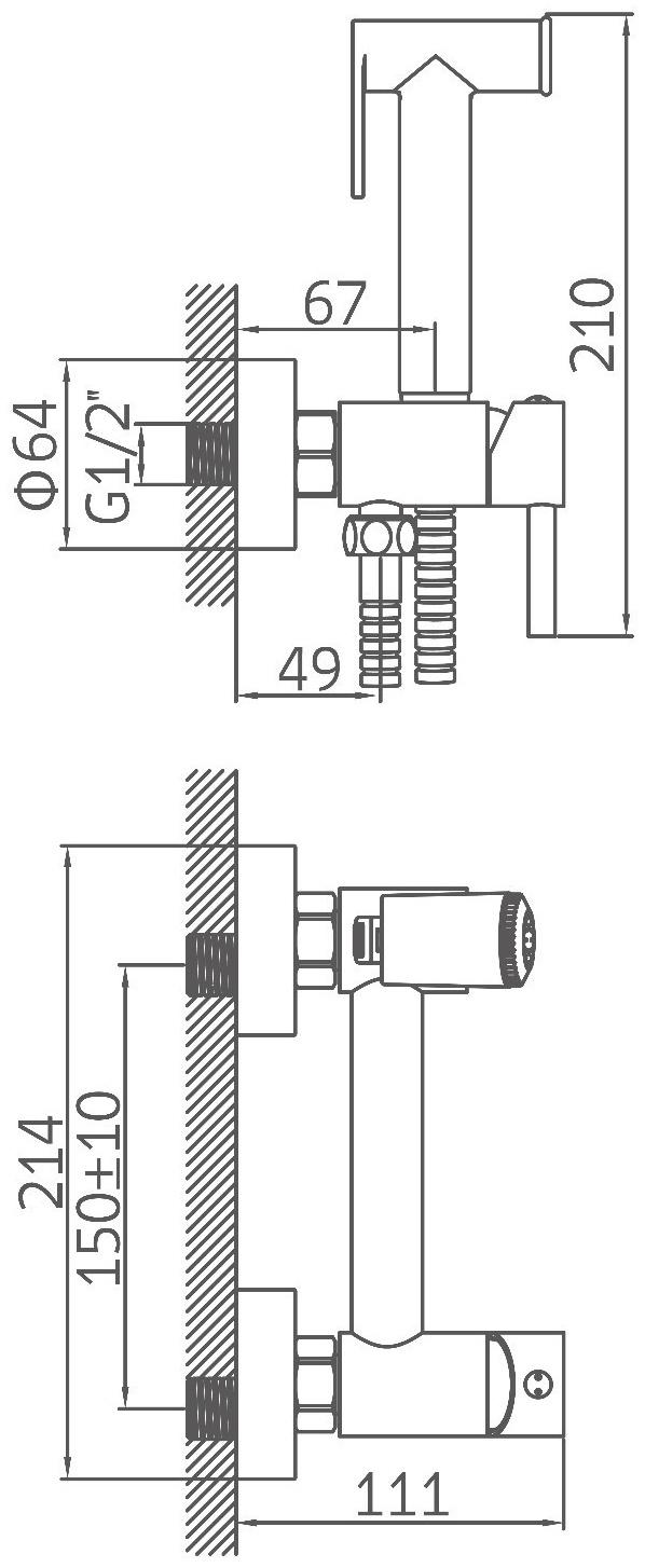 Смеситель для биде Accoona A3290F-2, с гигиеническим душем, настенный, черный