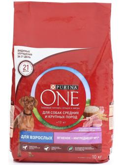 Сухой корм Purinа One medium/maxi для взрослых собак ягненок/рис, 10 кг