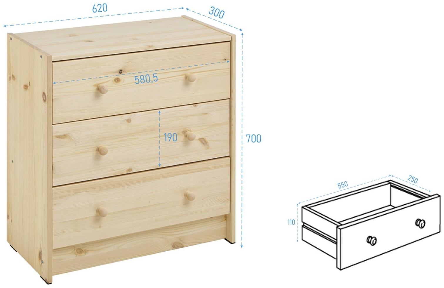 Комод RAST 3, 62х30х70, Массив сосны