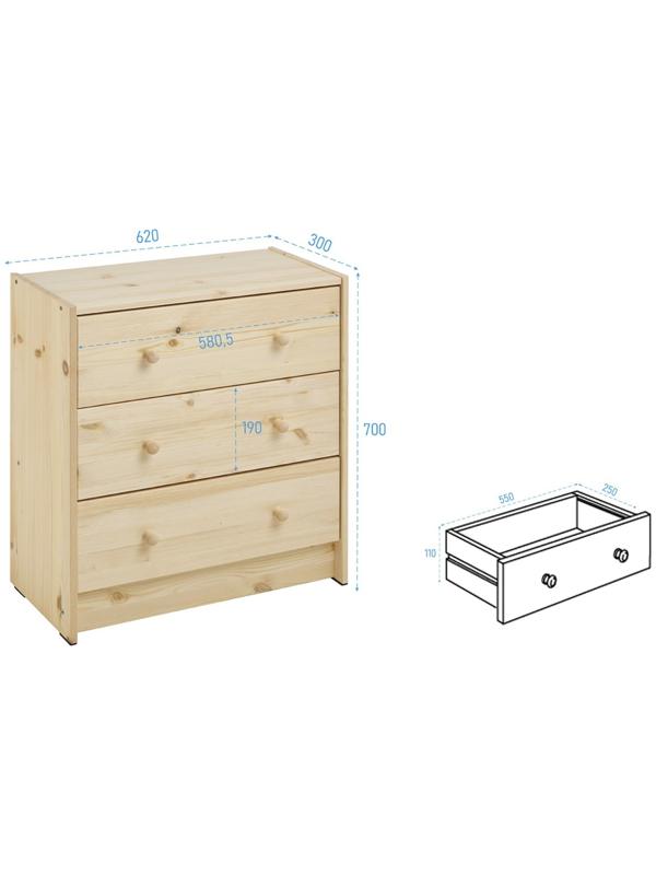 Комод RAST 3, 62х30х70, Массив сосны