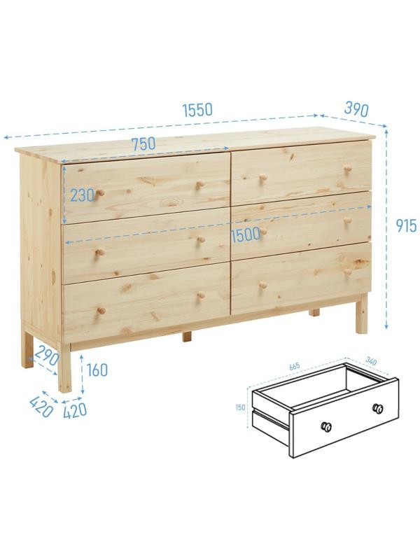 Комод TARVA 6, 151х92х40, Массив сосны