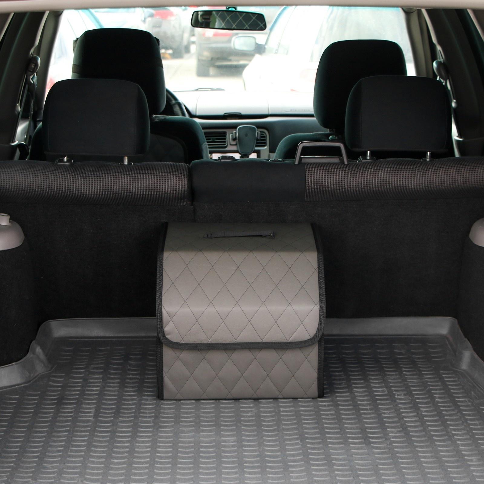 Органайзер саквояж в багажник автомобиля Cartage, экокожа стеганая, 33 см, серый