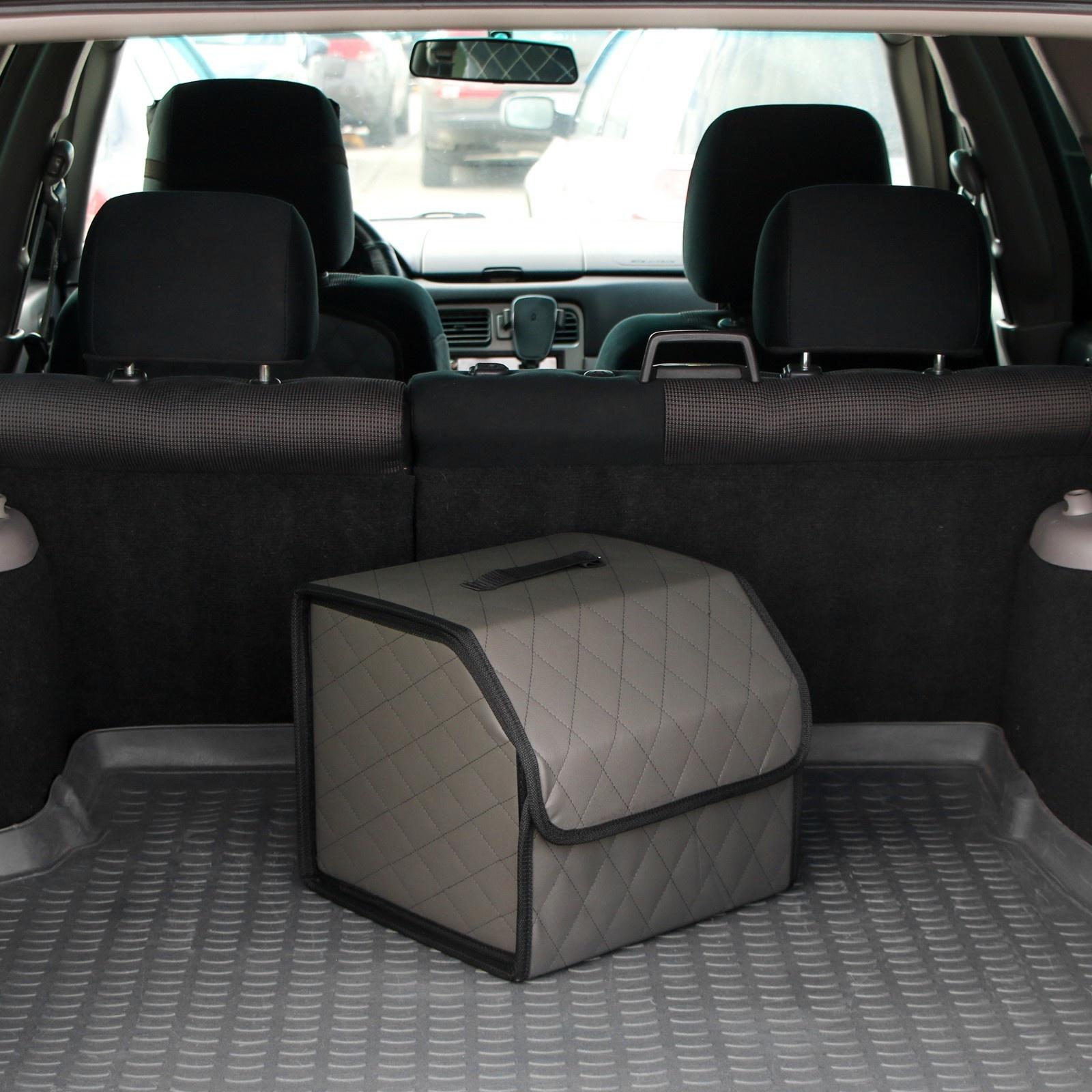 Органайзер саквояж в багажник автомобиля Cartage, экокожа стеганая, 33 см, серый