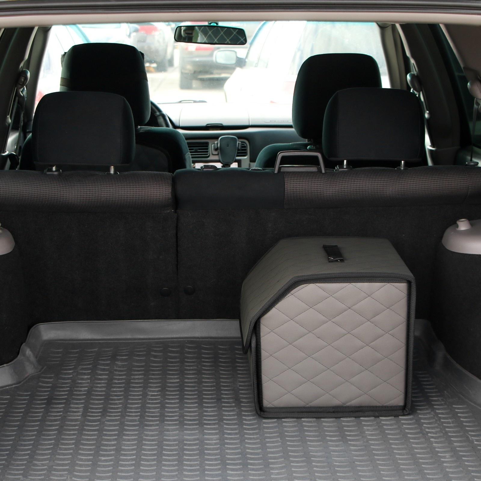 Органайзер саквояж в багажник автомобиля Cartage, экокожа стеганая, 33 см, серый