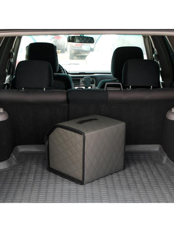 Органайзер саквояж в багажник автомобиля Cartage, экокожа стеганая, 33 см, серый