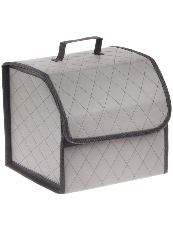 Органайзер саквояж в багажник автомобиля Cartage, экокожа стеганая, 33 см, серый