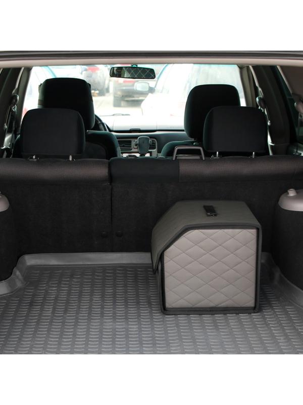 Органайзер саквояж в багажник автомобиля Cartage, экокожа стеганая, 33 см, серый