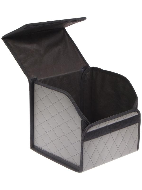 Органайзер саквояж в багажник автомобиля Cartage, экокожа стеганая, 33 см, серый